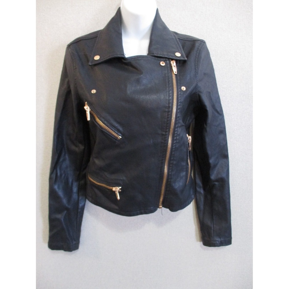 Blank NYC Faux Leather Moto Jacket Size Small Gold Zip